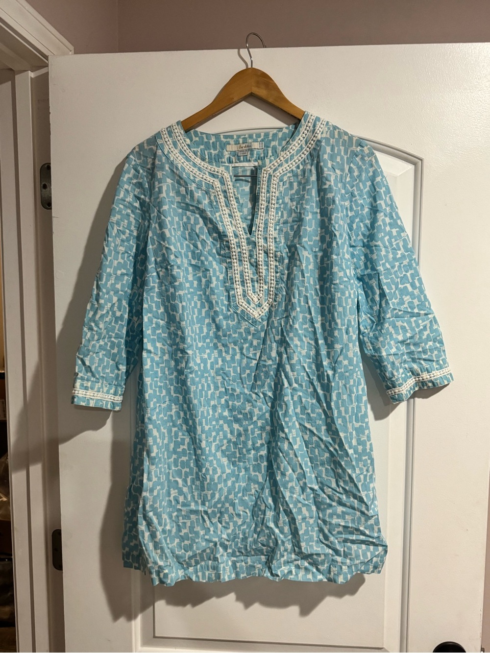 Boden Tunic Caftan Blue White Top 10 Cotton